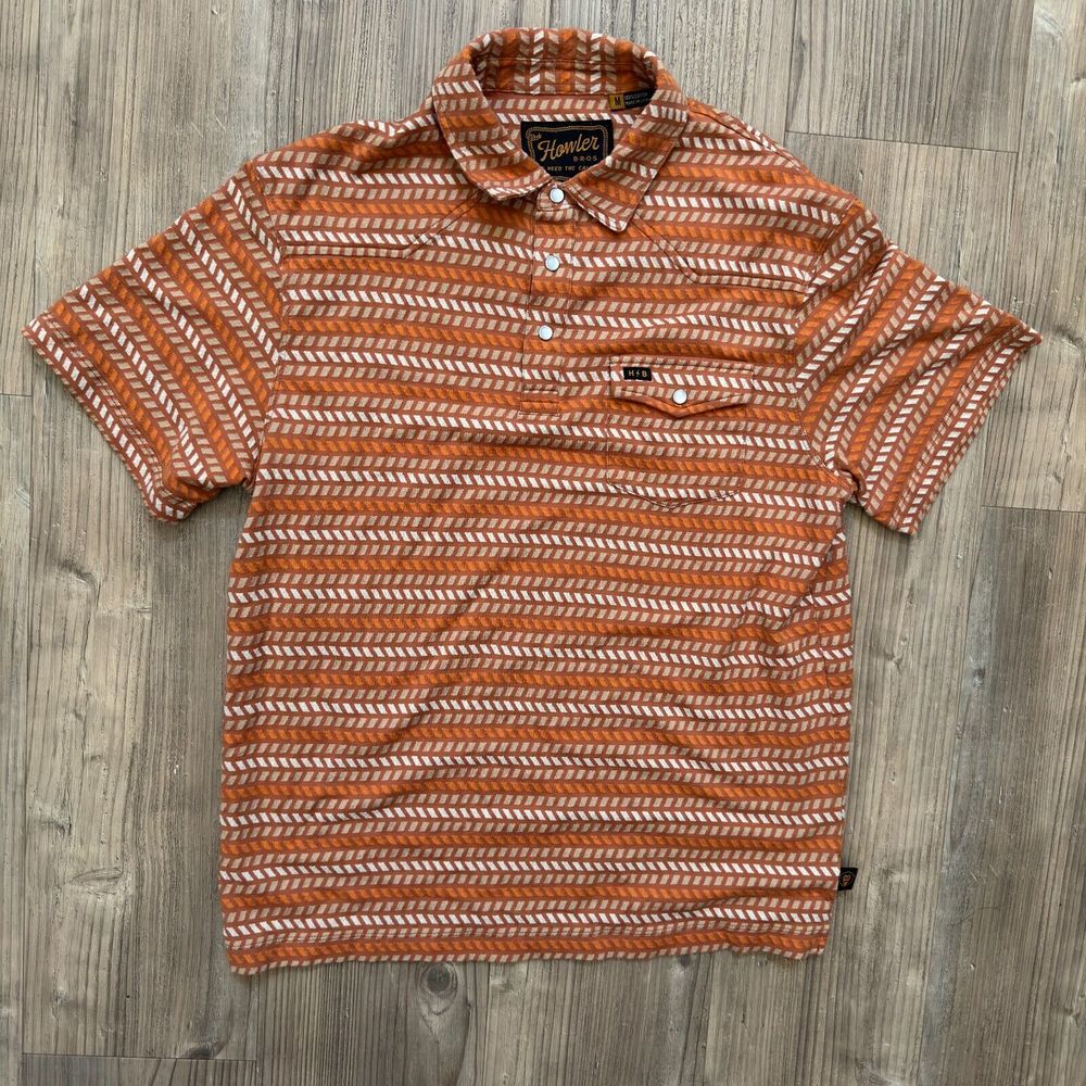 Howler Bros - Ranchero Jacquard Pearl Snap Pocket Polo Clay Orange Men's - Sz M